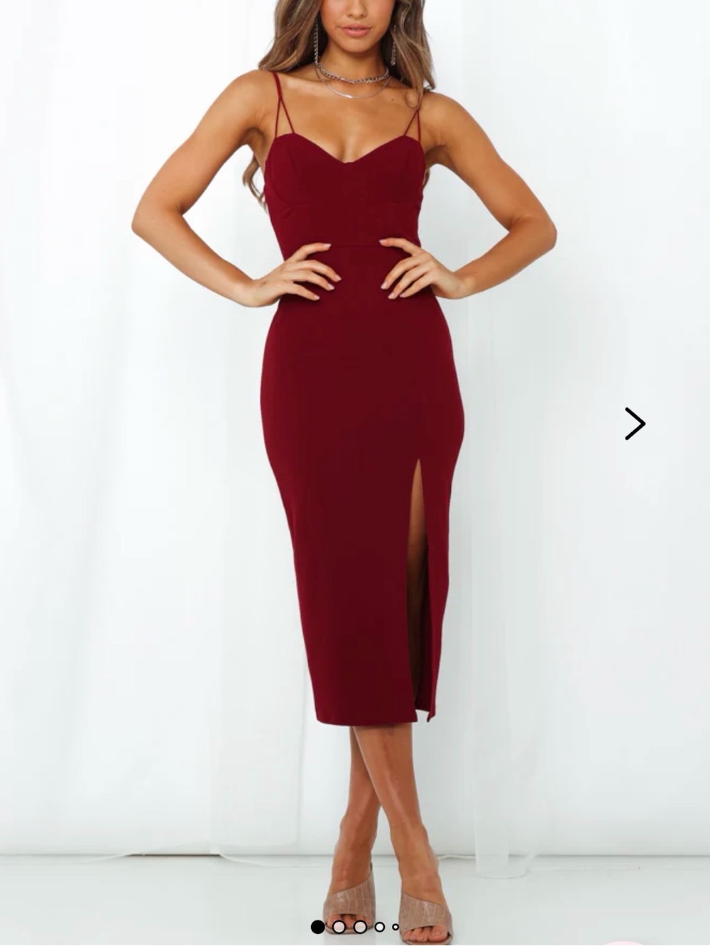 Hello Molly Burgundy Double-Strap Midi Dress with Side Slit Sz.8 NWT